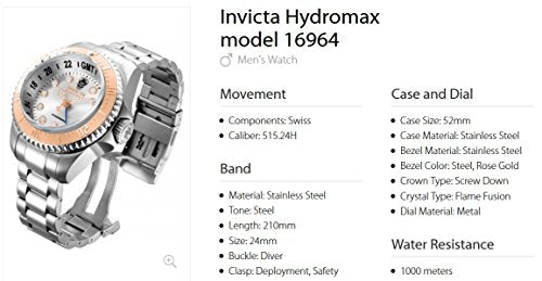 Ρολόι Invicta Hydromax 16964 Quartz 52mm - Ανδρικό