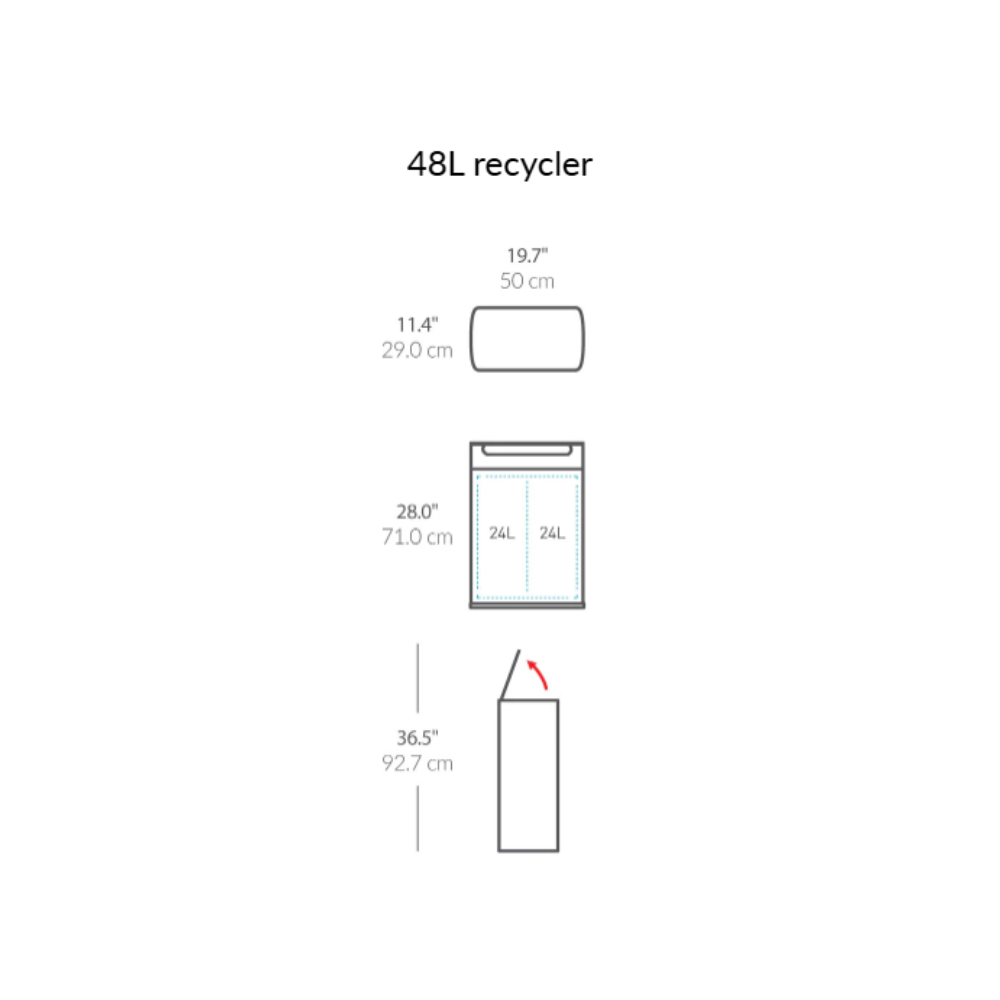Διπλός Ορθογώνιος Κάδος με Μπάρα Αφής 48L - CW2018 Simplehuman