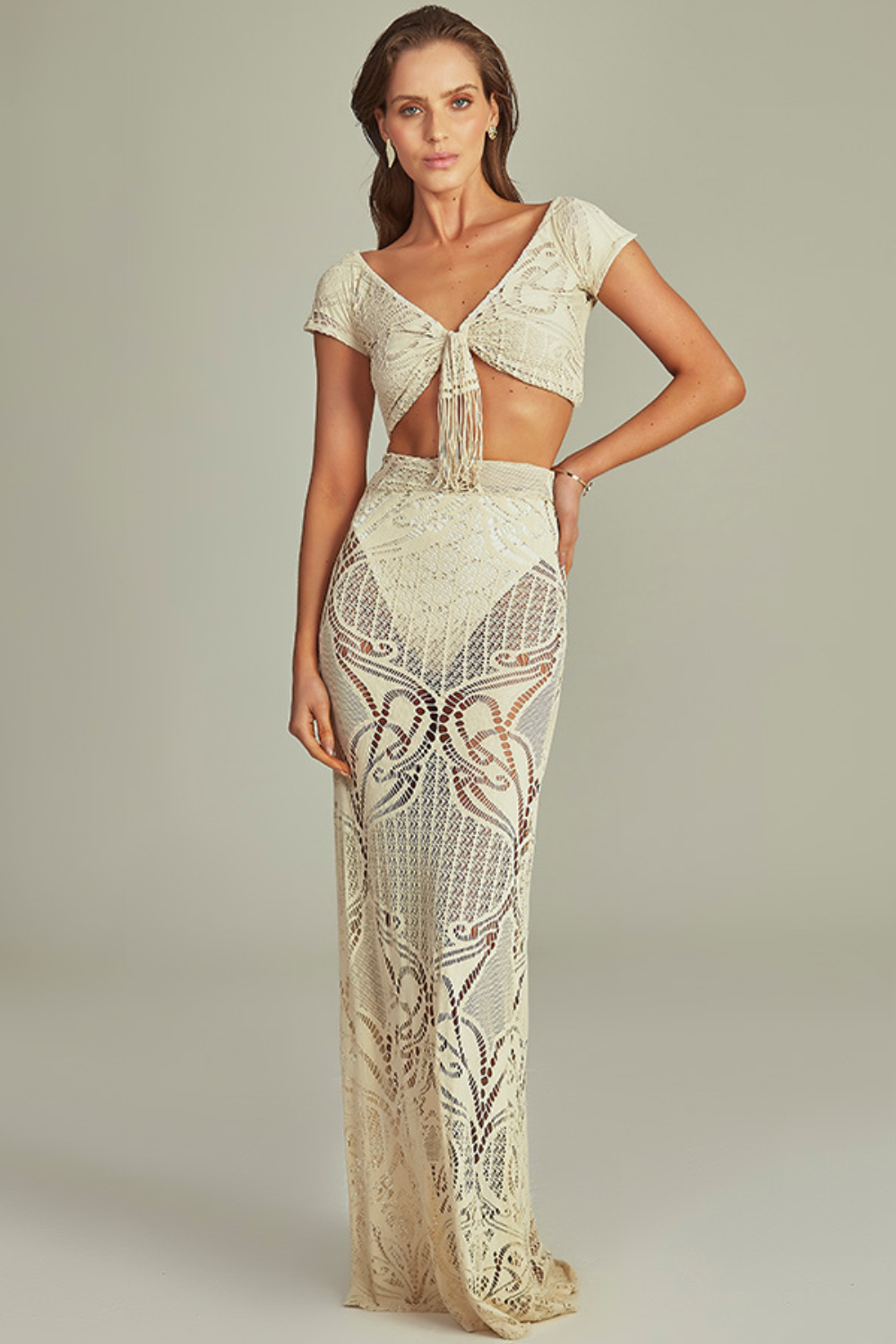 SIXTY SKIRT IN BEIGE LACE