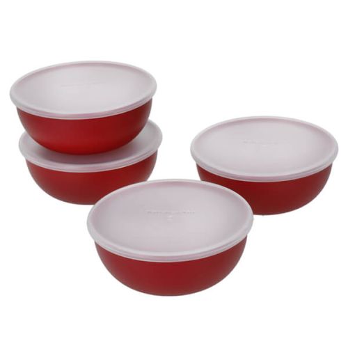 KitchenAid Pinch Bowls with Lids, Set of Four, Empire Red,  Boxed