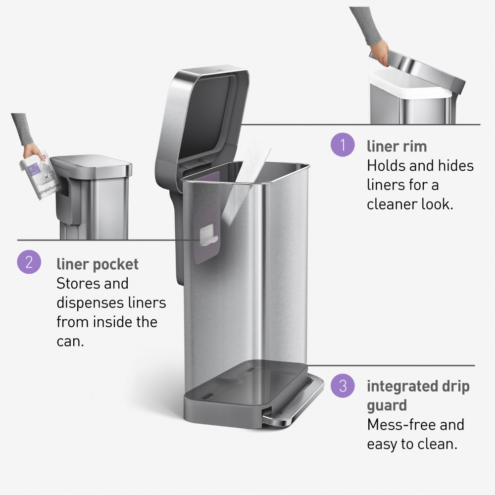 Ορθογώνιος Κάδος με Πεντάλ & Θήκη Σακούλας 45L - CW2092 Simplehuman