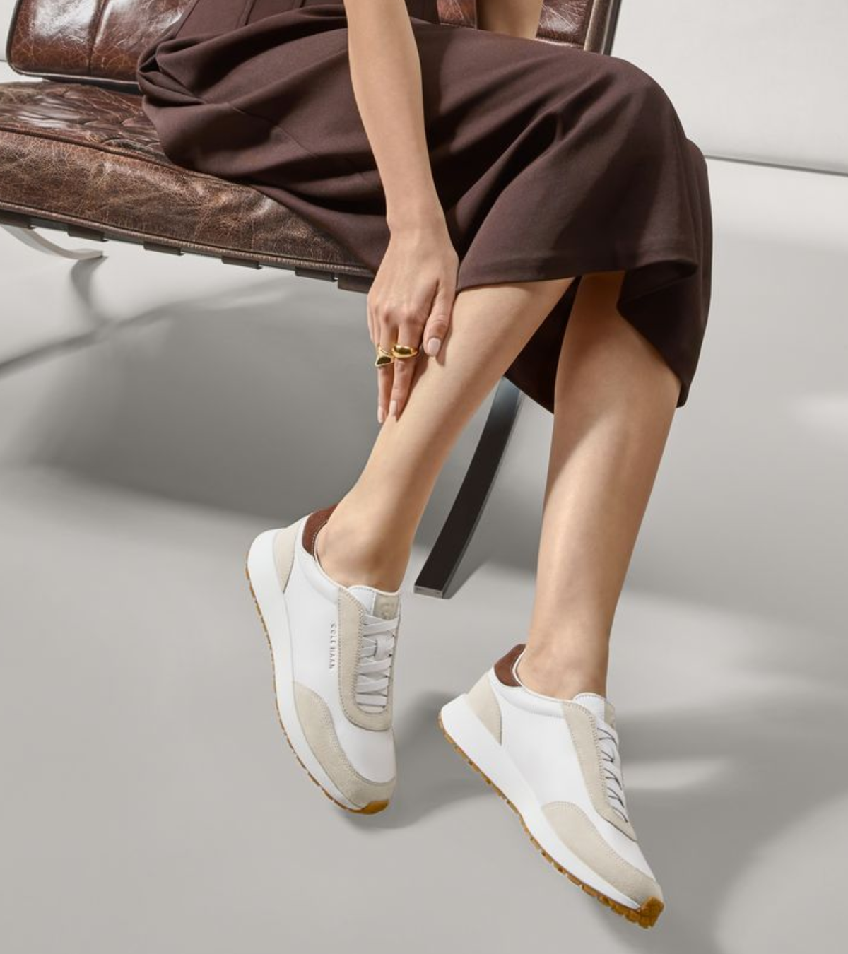 Γυναικεία GrandPrø Luxe Mile Slip-On Sneakers White Leather-Ancient Scroll Suede-Fondue Fudge (W37844B) - Cole Haan