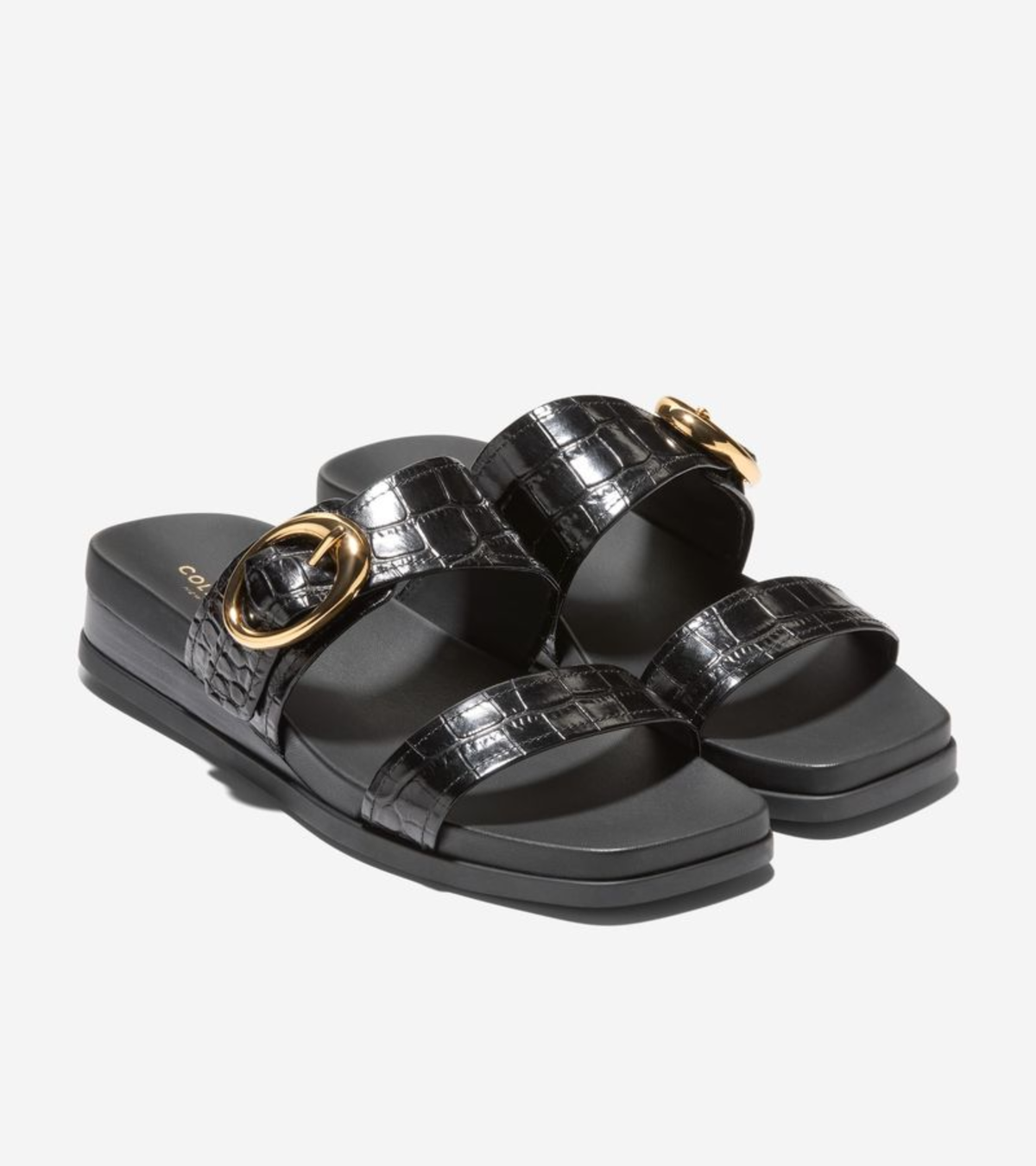 Γυναικεία Oaklynn Double Band Footbed Sandals Black Croc Print (W35351B) - Cole Haan