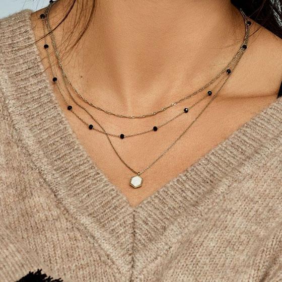 Cluse Idylle Silver Marble Hexagon Necklace CLJ21008 41.5cm
