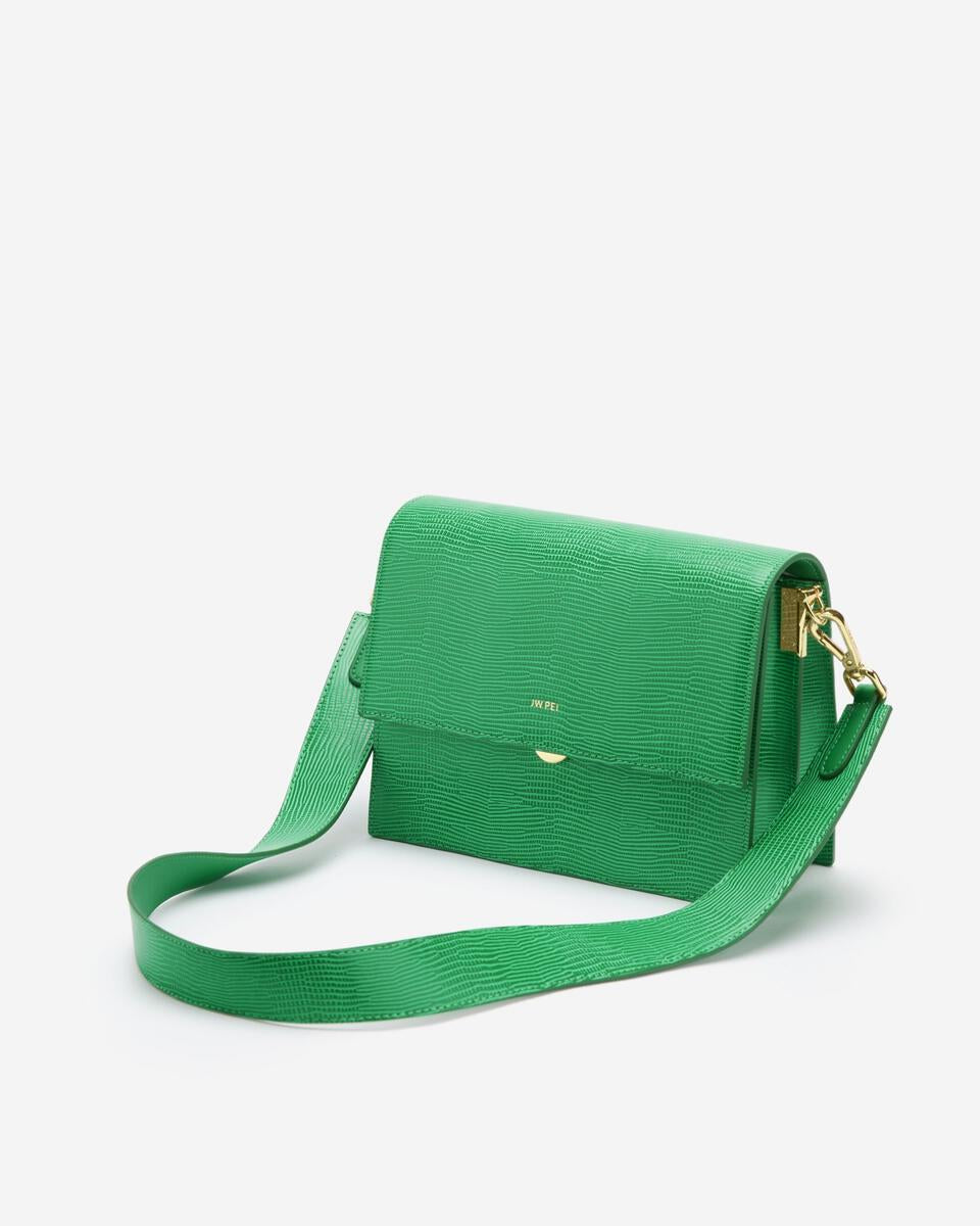 JW PEI Mini Flap Crossbody - Grass Green Lizard 20cm x 15.5cm x 8cm