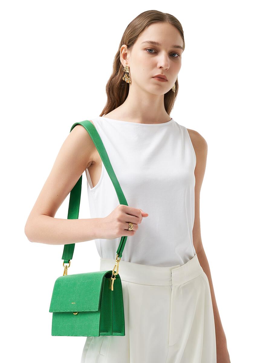 JW PEI Mini Flap Crossbody - Grass Green Lizard 20cm x 15.5cm x 8cm