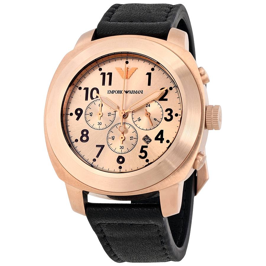 Emporio Armani AR6087 Χρονογράφος με Δερμάτινο Λουράκι σε Μαύρο χρώμα