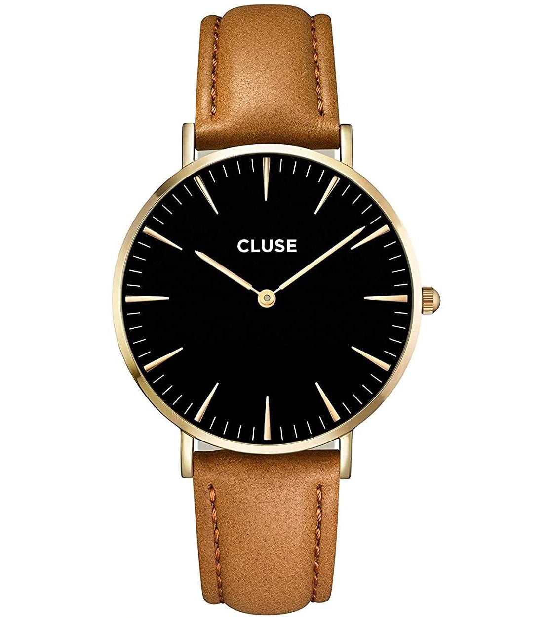 Cluse CL18404 Leather Strap Gold Case Black Dial 38mm