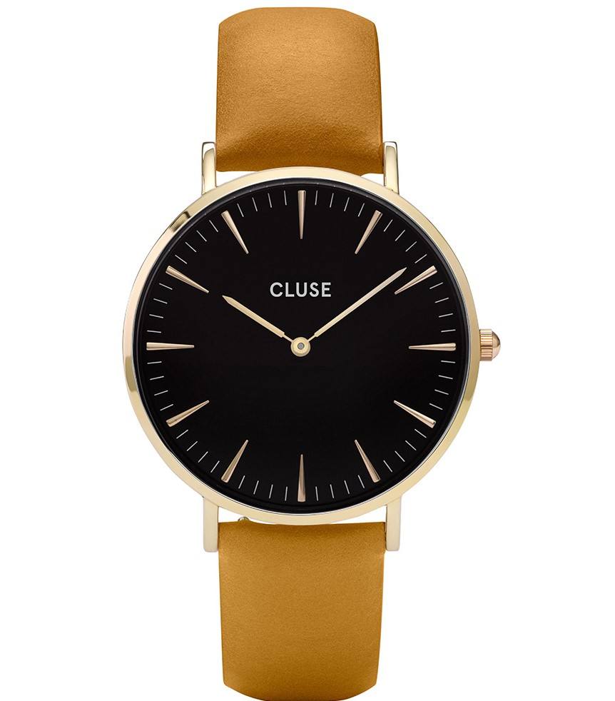 Cluse CL18420 Leather Strap Gold Case with Black Dial