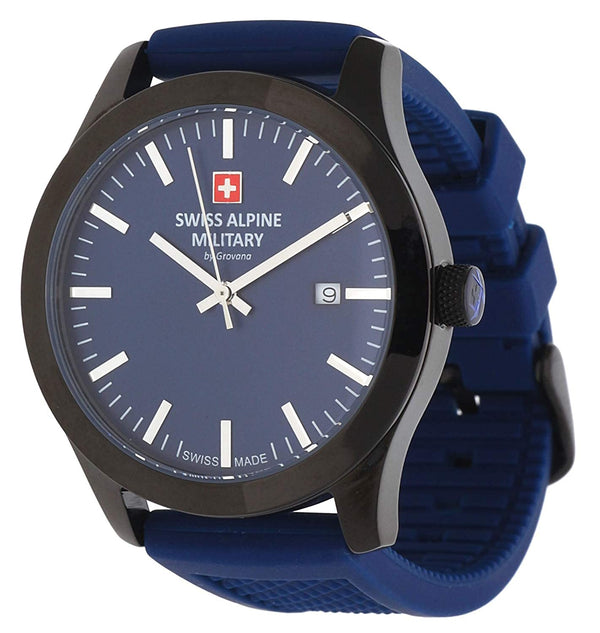 Swiss Alpine Military SAM7055.1875 Blue Silicone Strap and Black Case with Blue Dial Waterproof