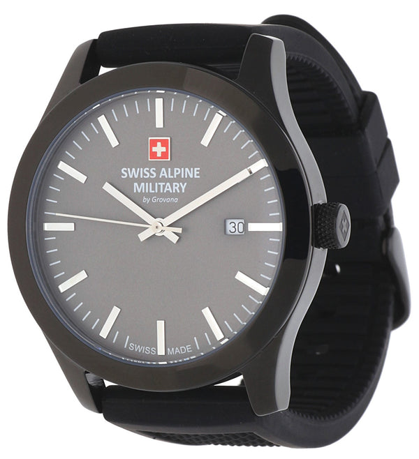 Swiss Alpine Military SAM7055.1878 Silicone Strap Black Case with Grey dial Waterproof watch.