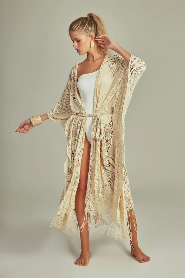 Empress Brasil Kimono Fringe Beige