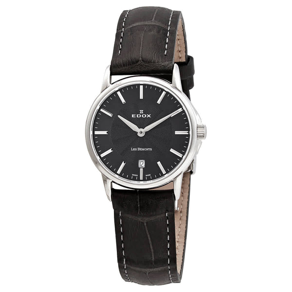 Ρολόι Edox Les Bemonts Black Dial Black Leather 57001 3 GIN Quartz - Γυναικείο